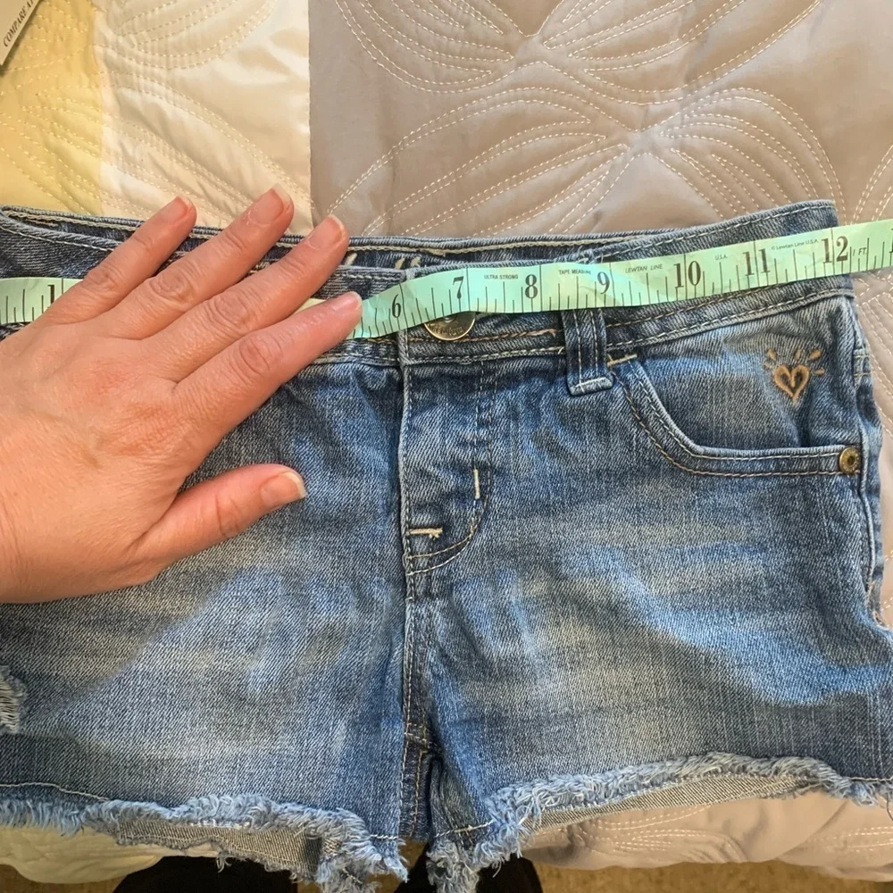 Justice Jean shorts size 8R frayed bottoms blue denim girls!